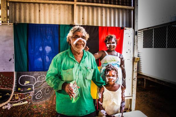 Mr Jacky Green with daughters Shauntrell and Jackie Green at a special award ceremony in Borroloola (photo Karl Goodsell/ACF).