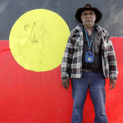 Waanyi Garawa Cultural Advisor Jack Green at the Indigenous Embassy in Canberra. Photo by Sean Kerins. 